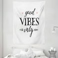 thumbnail image 1 of Good Vibes Tapestry, Hand Drawn Lettering Inspirational Phrase on White Backdrop Leaves Hearts, Wall Hanging for Bedroom Living Room Dorm Decor, 60W X 80L Inches, Black White Pink, by Ambesonne, 1 of 2