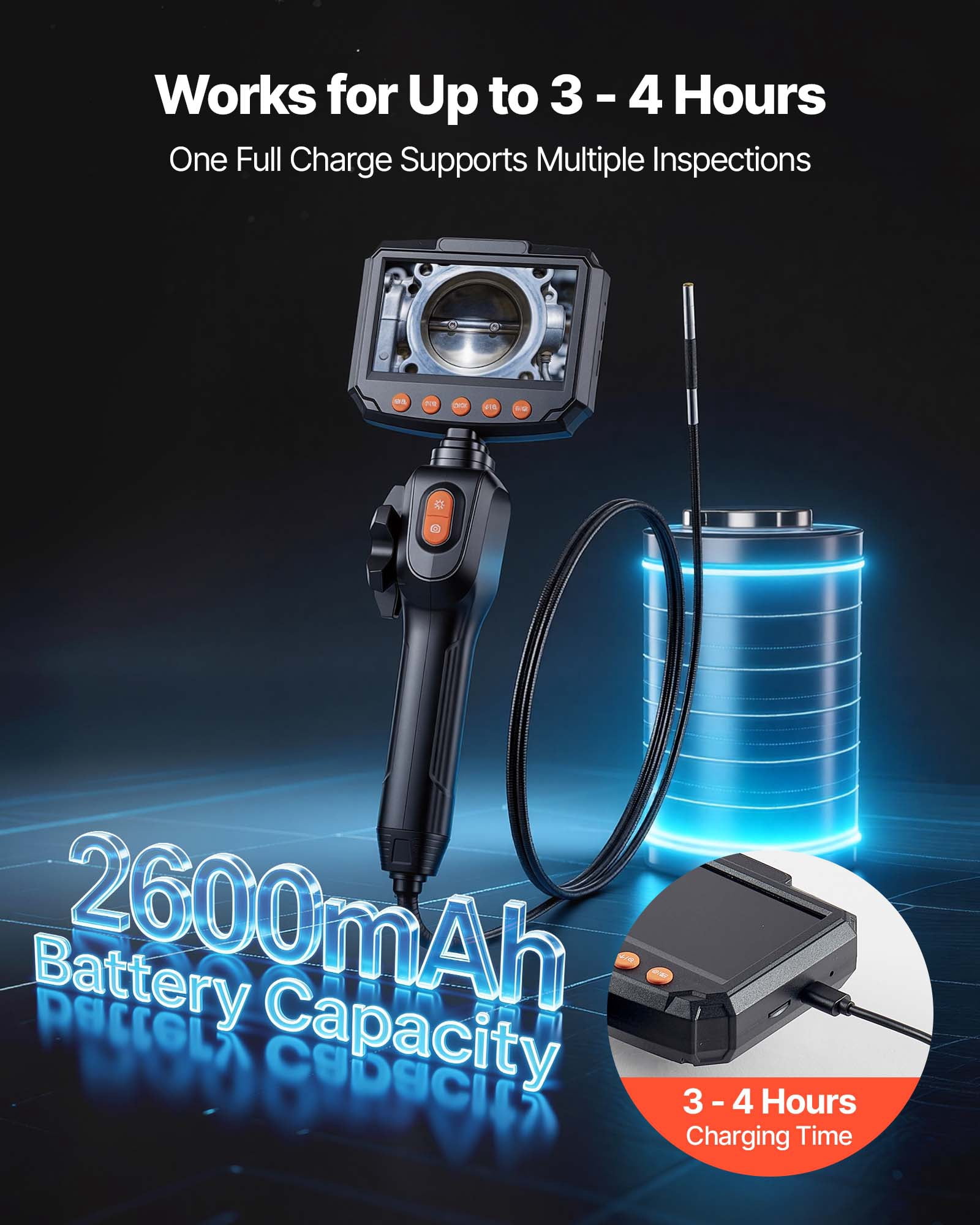 VEVOR Articulating Borescope with 0.15" Ultra Slim Lens, Two-Way Articulated Endoscope with Light, 4.3" IPS Screen, 1280 x 720 HD Lens, 8X Zoom Inspection Camera for Automotive,Tight Mechanical Space