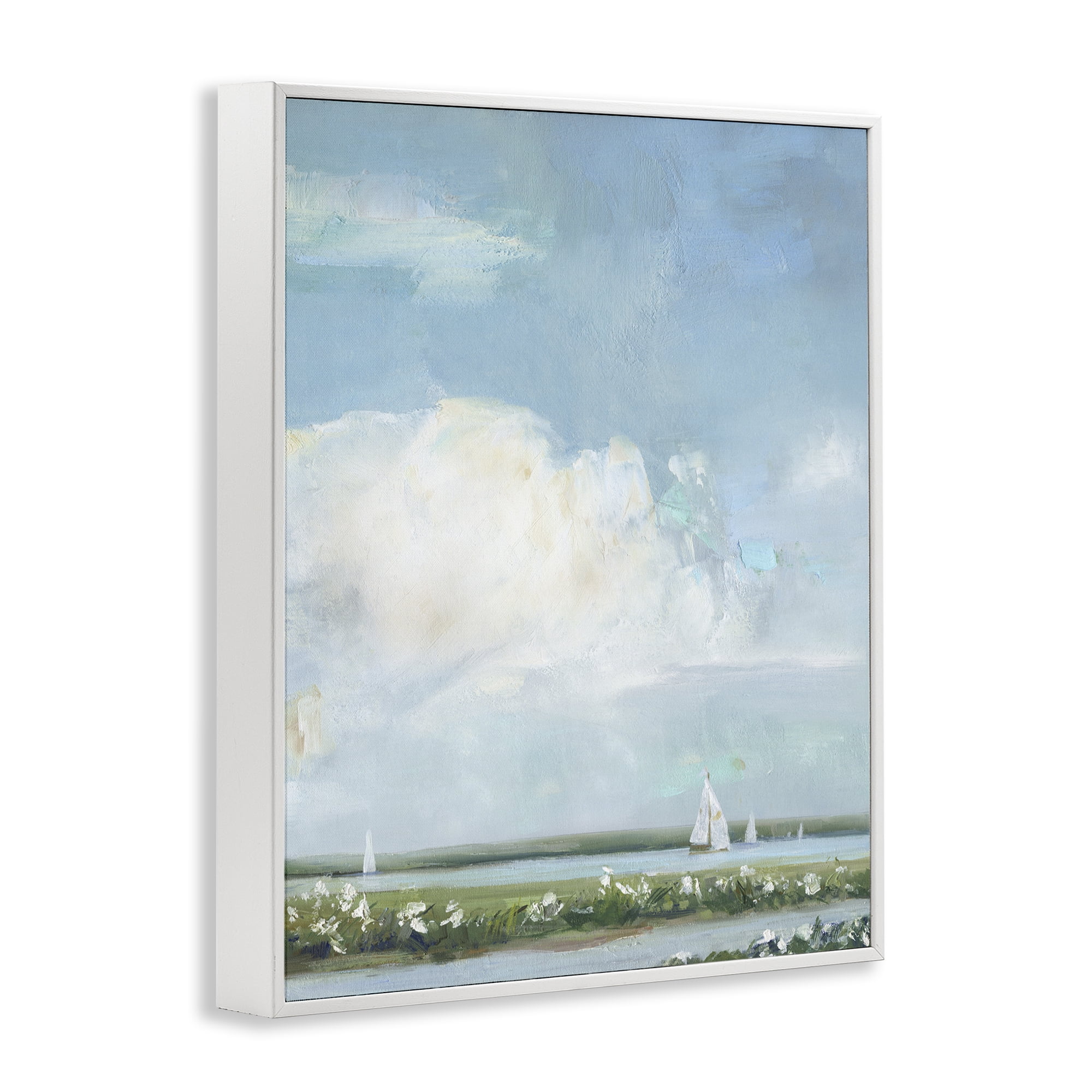 Stupell Industries Seaside Sailing Along Meadow White Framed Giclee Art, design by Sally Swatland