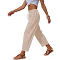 thumbnail image 4 of ClodeEU Women's Striped Drawstring Elastic Waist Capri Pants with Pockets，Casual Cropped Trousers Khaki,Womens Plus XL, 4 of 6