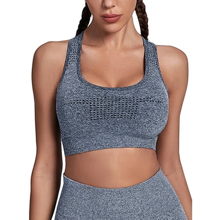 

Cindysus Women Quick Dry Support T Shirt Ladies Athletic Sport Bra Solid Color Running Padd Up Activewear Tee Light Grey M