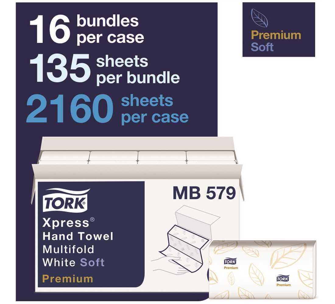 Tork MB579 Premium Soft Xpress White with Blue Leaf 3-Panel 2-Ply Multifold Paper Towels (135-Sheets Per Pack, )