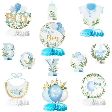 12Pcs It's a Boy Baby Shower Honeycomb Centerpieces Watercolor Blue Baby Shower Party Honeycomb Centerpieces Boy Baptism Decorations for Table Gender Reveal Baptism Party Supplies
