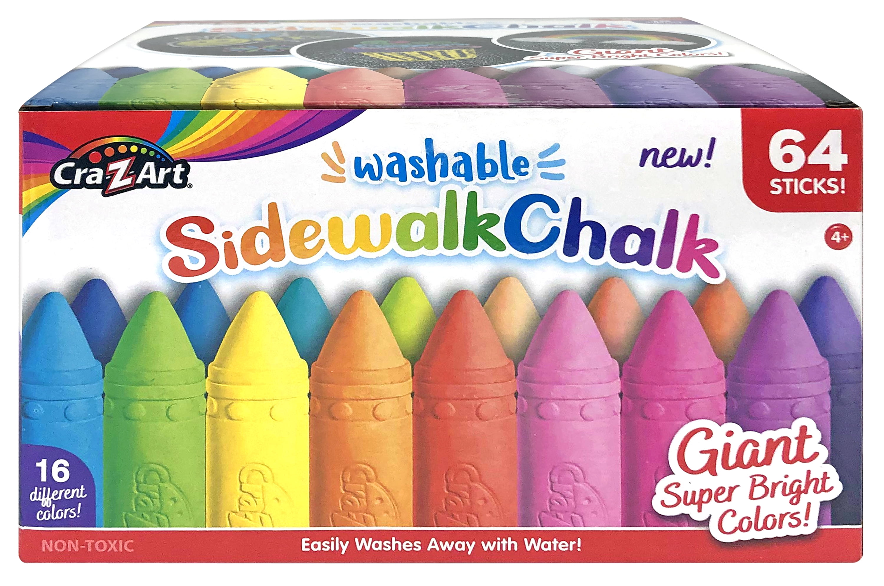 CraZArt Washable Multicolor Sidewalk Chalk, 64 Count