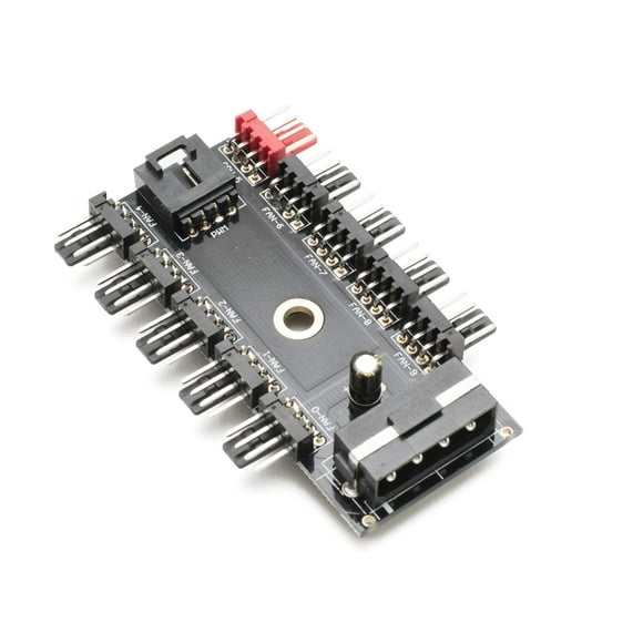 Concentrateur de ventilateur de châssis Refroidissement du processeur 10 ports 12 V Connecteur Molex vers PWM avec système de contrôleur PC-Fan efficace à 4 broches et 3 broches avec ruban adhésif Alimentation dédiée du bloc d'alimentation pour relier plusieurs points