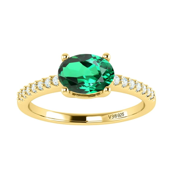Gold Over Sterling Silver with Emerald and White Topaz Solitaire Ring