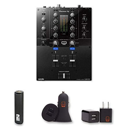 Pioneer DJ DJM-S3 2 Channel Mixer for Serato DJ with 2 Year Warranty + PowerBank, USB Car Charger, USB Wall