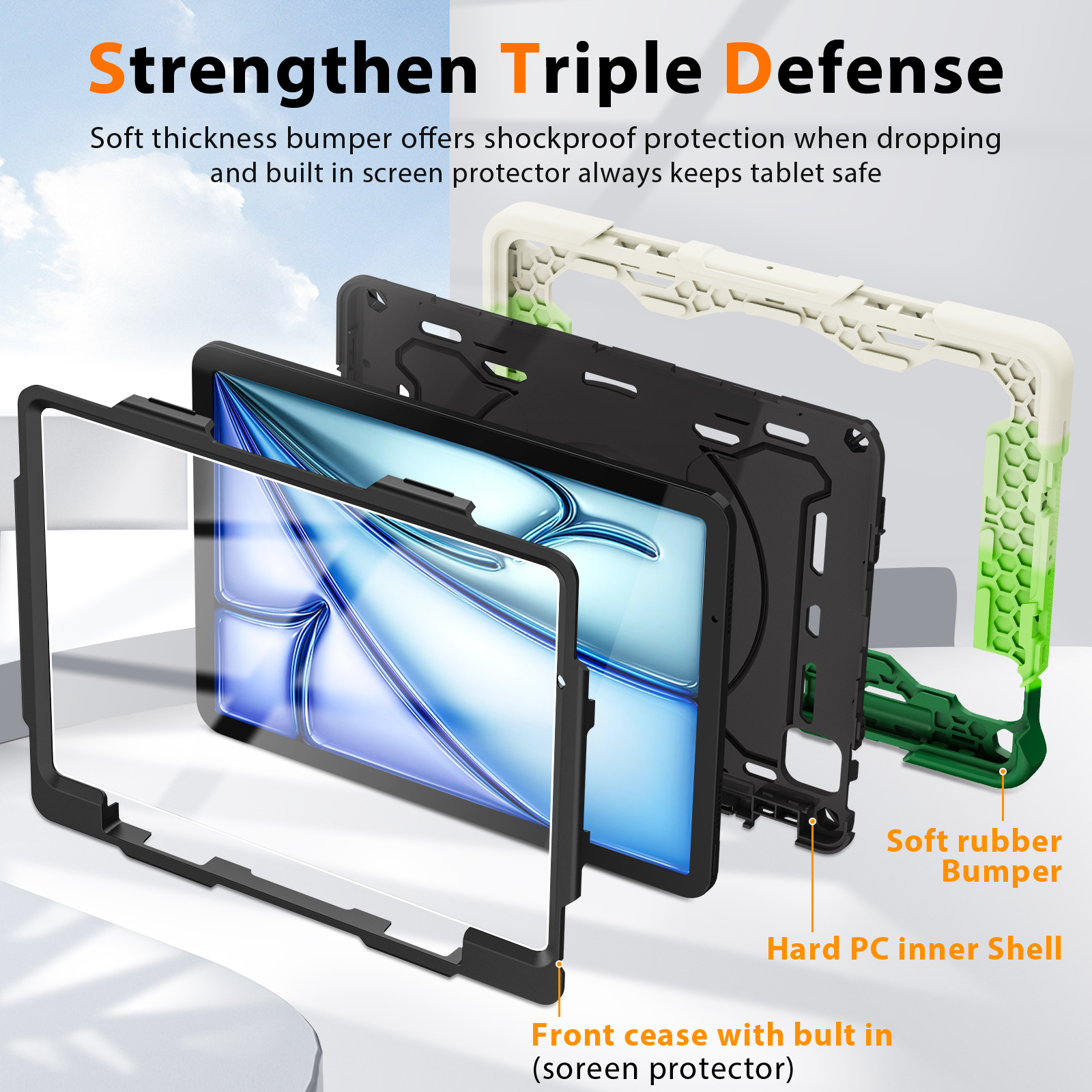 ROISKIN for iPad Air 11 inch Case (M3 2025/M2 2024)/ Air 6th Generation for Kids with HD Screen Protector, 360 Rotating Kickstand, Shoulder Strap, Pen Holder, Heavy Duty Military Case for iPad Air 11