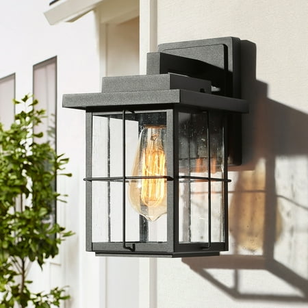 

LNC 1-Light Black Transitional Outdoor Wall Sconce LED Exterior Wall Light with Seeded Glass