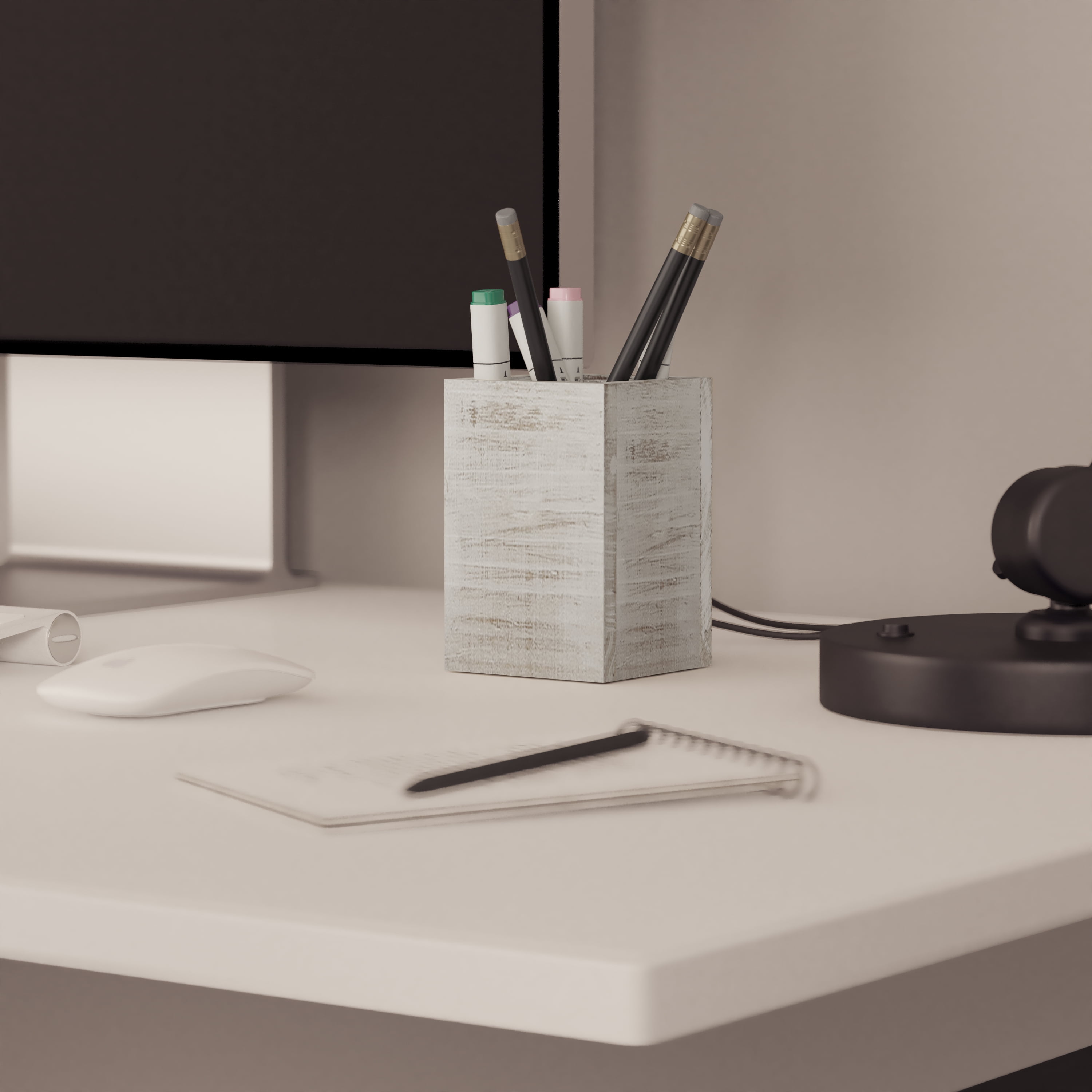 Merrick Lane 3 Piece Wooden Desk Organizer Set for Desktop, Countertop, or Vanity in Whitewashed