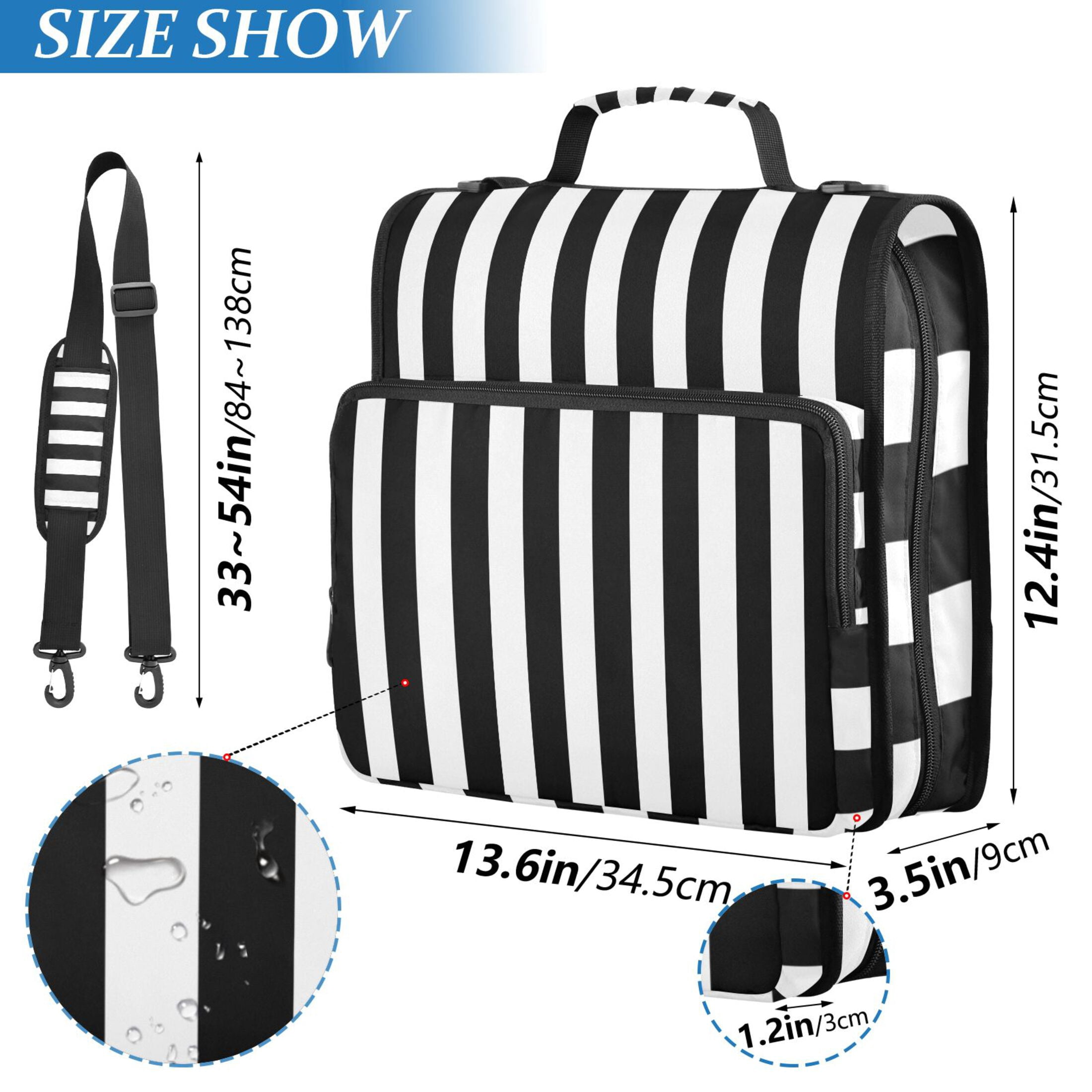 ALAZA Zipper Binder White and Black Stripe Pattern 3 Ring Trapper Keeper File Folder Organizer Bag