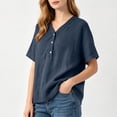 thumbnail image 4 of ClodeEU Women's V Neck Short Sleeve T-Shirt, Casual Loose Fit Solid Color Henley Top Navy,Women's Plus L, 4 of 7