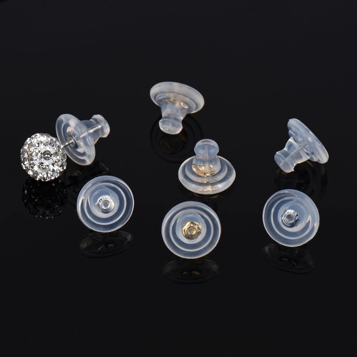 Earring Backs,18K Gold Silicone Earring Backs for Studs/Droopy Ears,Locking Secure Earring Backs for Heavy Earring,No-Irritate Hypoallergenice Soft Clear Earring Backs for Adults