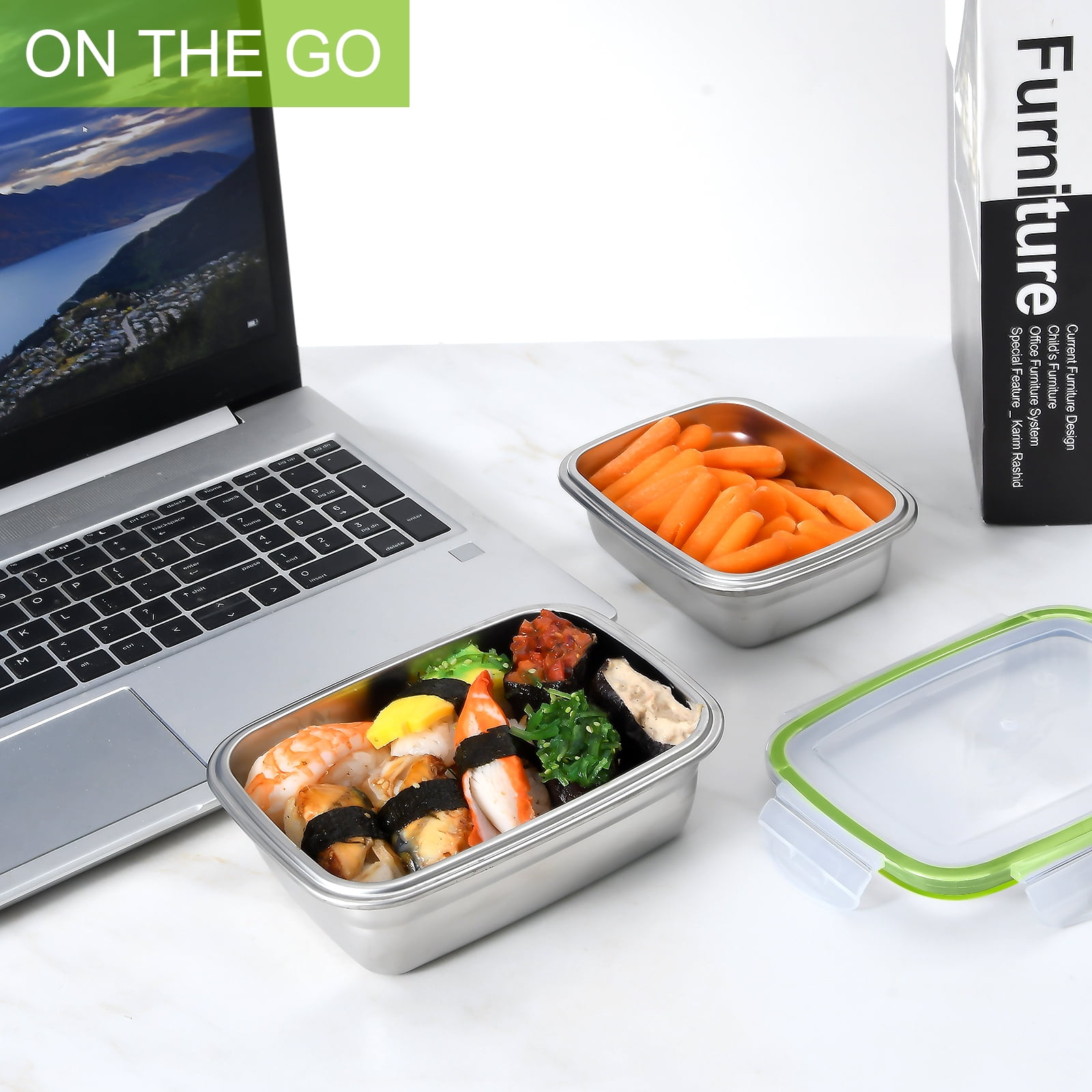 UPTRUST Stainless Stainless Steel Food Storage Containers | Leak Proof & Airtight Lids | Set of 5 Containers BPA Free that are Dishwasher & Freezer Safe, Green