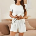 thumbnail image 4 of beishanbush Clothing 2025 Women Pajama Sets Under $10 Womens Pajamas 2 Ribbed Knit Short Sleeve Sleepwear Set, 4 of 4