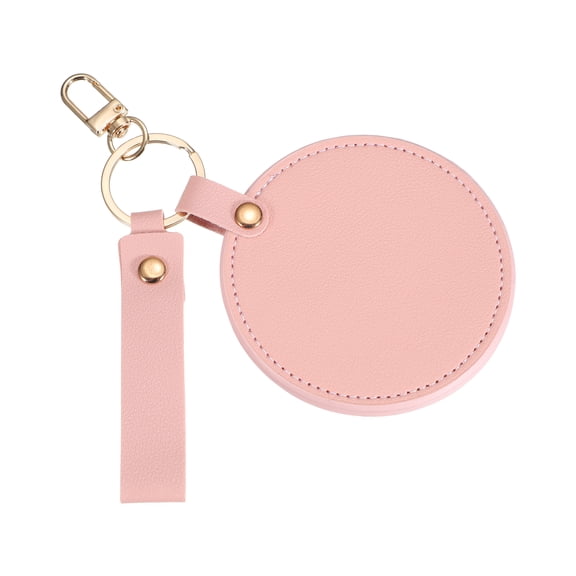Uxcell Keychain Mirror, Mini Compact Mirror with PU Leather Cover Pocket Size Round with Hook Portable Rotating Folding Keyring for Women Makeup Bag Purse Travel, Pink