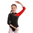 thumbnail image 5 of Traje de patinaje artístico para niñas y niñas, leotardo con diamantes de imitación brillantes, mono transparente de manga larga con cuello simulado y espalda recortada, 5 of 5