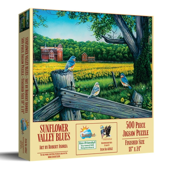 SUNSOUT INC - Sunflower Valley Blues - 500 pc Jigsaw Puzzle by Artist: Robert Andrea - Finished Size 18" x 24" - MPN# 60862