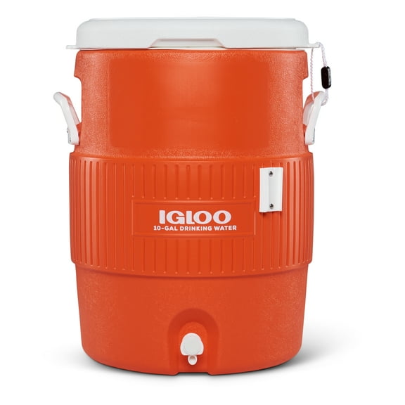 Igloo 10-Gallon Seat Top Water Jug with Cup Dispenser - Orange