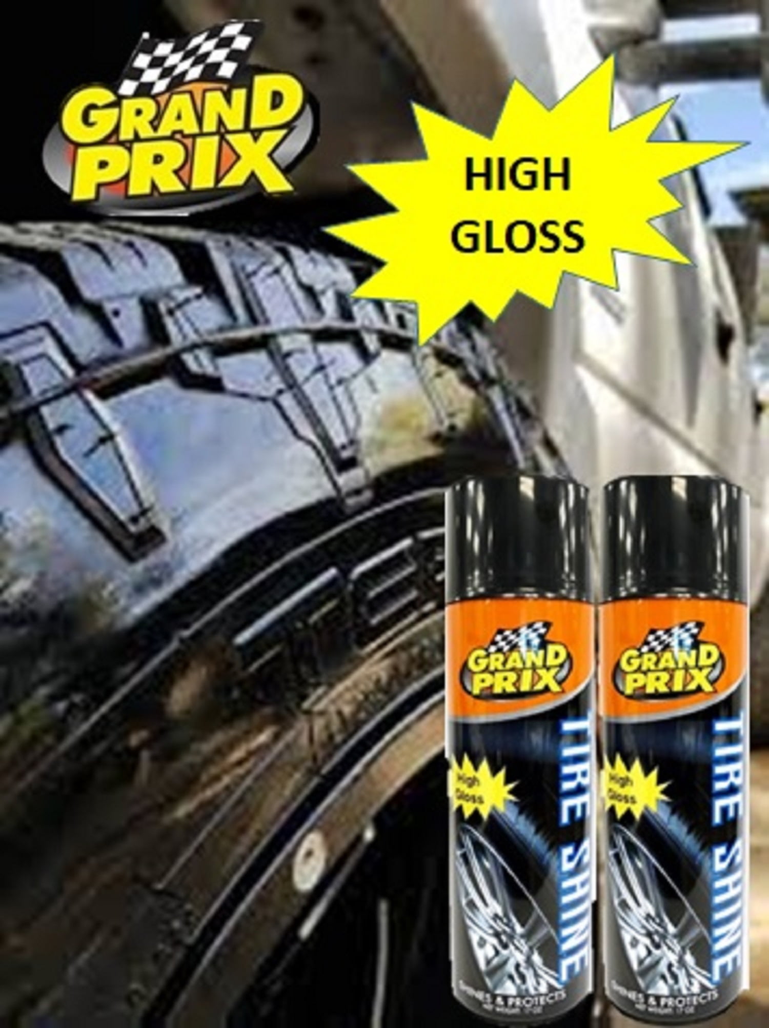 Grand Prix Tire Shine Hi Gloss 17oz 2pk has a superior formulation to provide that long lasting, wet look shine to all types of tires in just seconds it is extremely easy to use