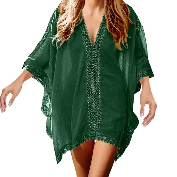 NMMUED Bathing Suit Cover Up for Women Cover Up Dress Beach Cover Ups for Women Bathing Suit Cover Up for Women Bikini Cover Up, Deep Green One Size