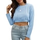 thumbnail image 1 of Camiseta mujer, Suéter corto para mujer Cuello en O Manga larga Cable Suéteres casuales Meterk Aqua/Grande, 1 of 7