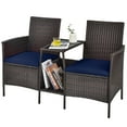 thumbnail image 3 of Costway Patio Rattan Wicker Conversation Set Sofa Cushioned Loveseat Glass Table Navy, 3 of 8