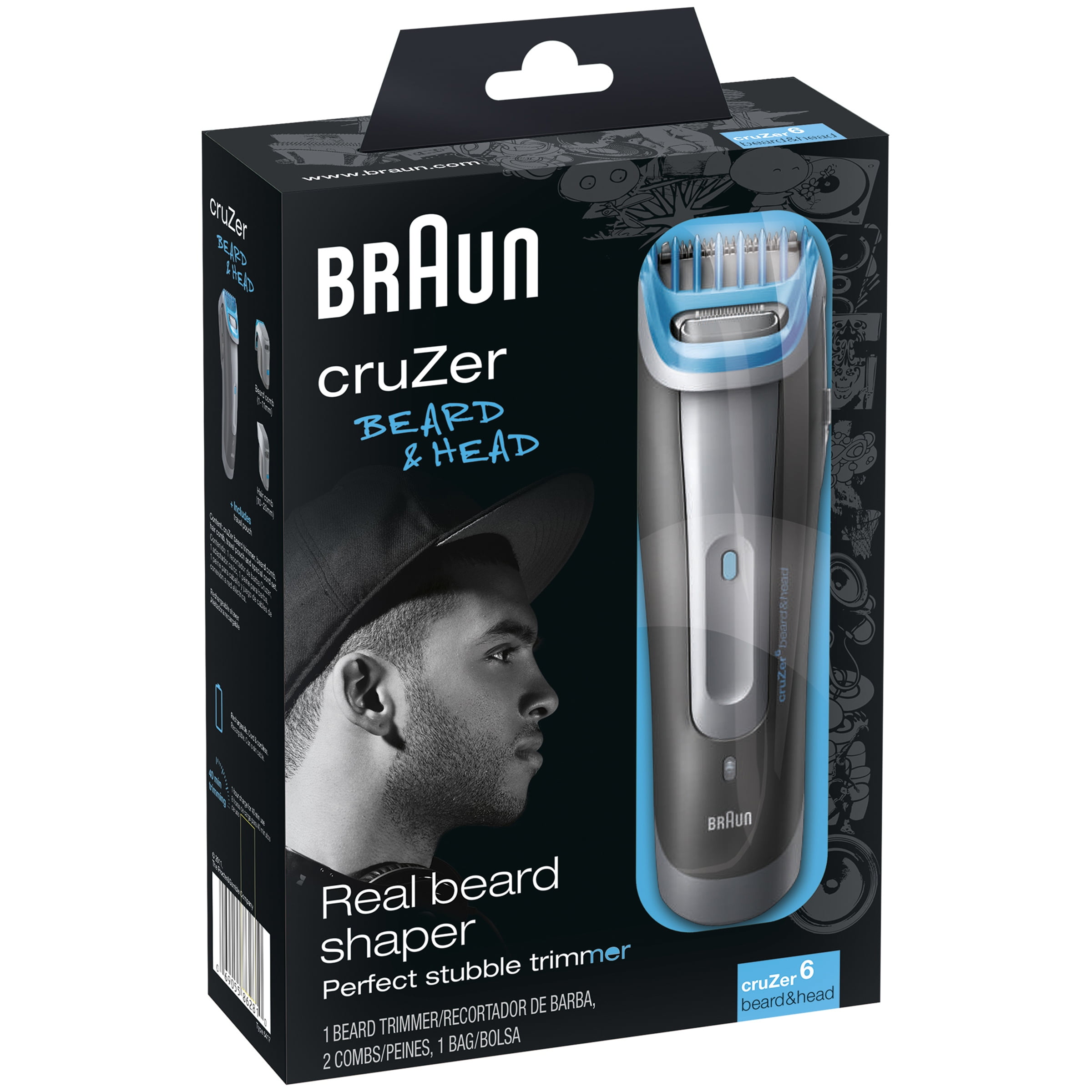 vertical Shah distort Braun Cruzer 6 Beard & Head Trimmer 4 pc Box - Walmart.com