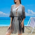thumbnail image 2 of Feancey Womens Cardigan Cover Up Open Front Hollow Out Bikini Swimsuit Coverups Fashion Fringe Kimono Cover Ups with Belt Black Free Size, 2 of 7
