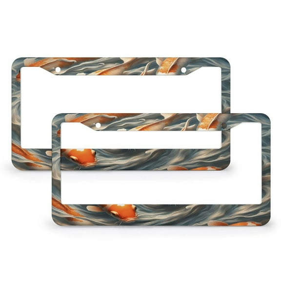 A Pool Of Koi Fish License Plate Frame - 2 Pack Aluminum Car Tags Frames Holder Covers, Car Decorative Tag Frames Accessory For Standard Us Canada With Screw Caps Cover Set