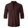 thumbnail image 3 of Nokdvo Medieval Pirate Shirt for Mens Lace Up Long Sleeved Shirt for Renaissance Pirate Medieval Viking Tops Linen Costume Tops,Coffee S, 3 of 4