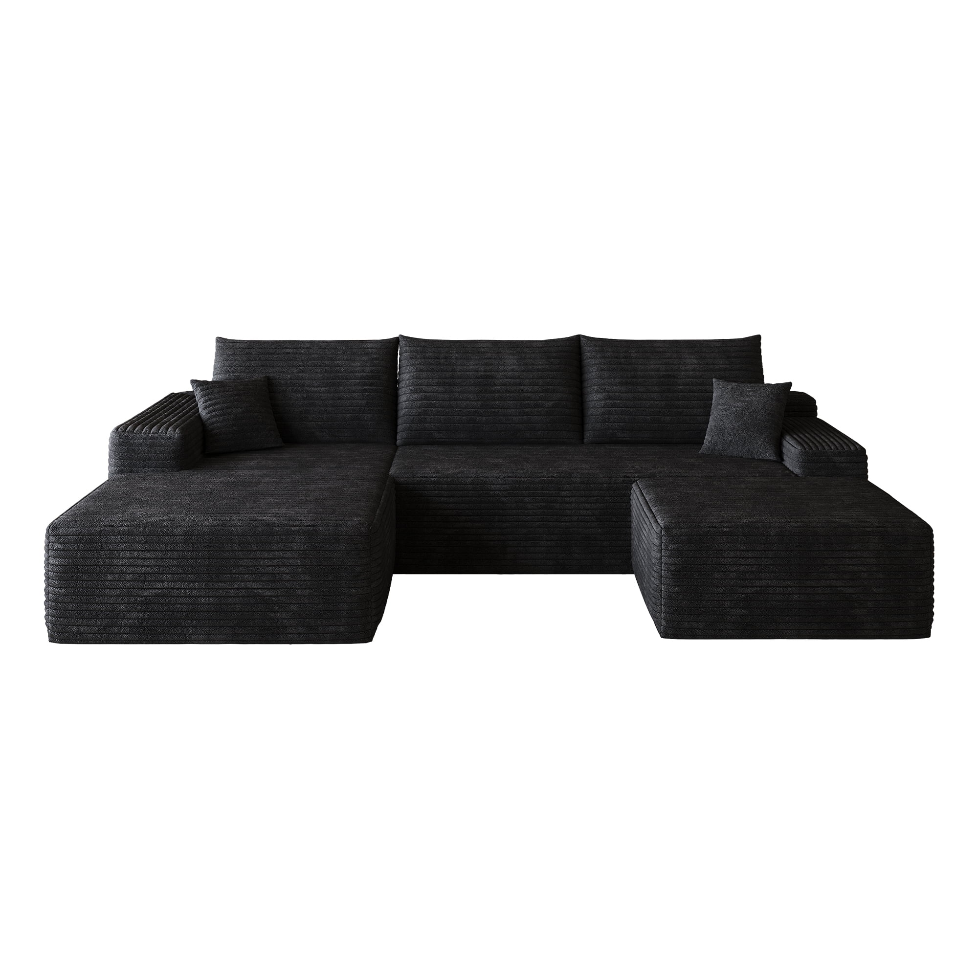 Cloud Sectional Sofa 107 Inch, U-Shaped Modular Couch with Ottoman and Corduroy Fabric, Deep Seat Corner Sofa for Living Room, No Assembly Required, Black