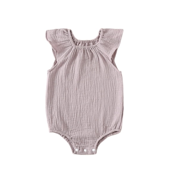 Mlzmgr Newborn Girl Clothes Summer Casual Puff Sleeveless Cute Jumpsuit Lightweight Cotton Linen Toddler Romper for Kids(9-12 Months,Purple)
