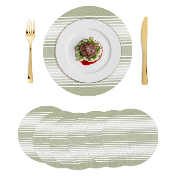 Round Placemats Minimalist Sage Green Stripes 15 inch Set of 6 Table Mats for Dining Table Rustic Parallel Lines Heat Resistant Non-Slip Kitchen & Home Decorative Place Mat Set