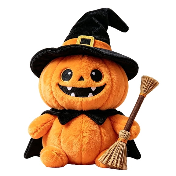 Halloween Witch Pumpkin Stuffed Animal Plush Toy, Cute Soft Plush Decorative Pillow for Holiday Home Decor, Spooky Adorable Pumpkin Witch Doll for Shelf Bed and Party Display