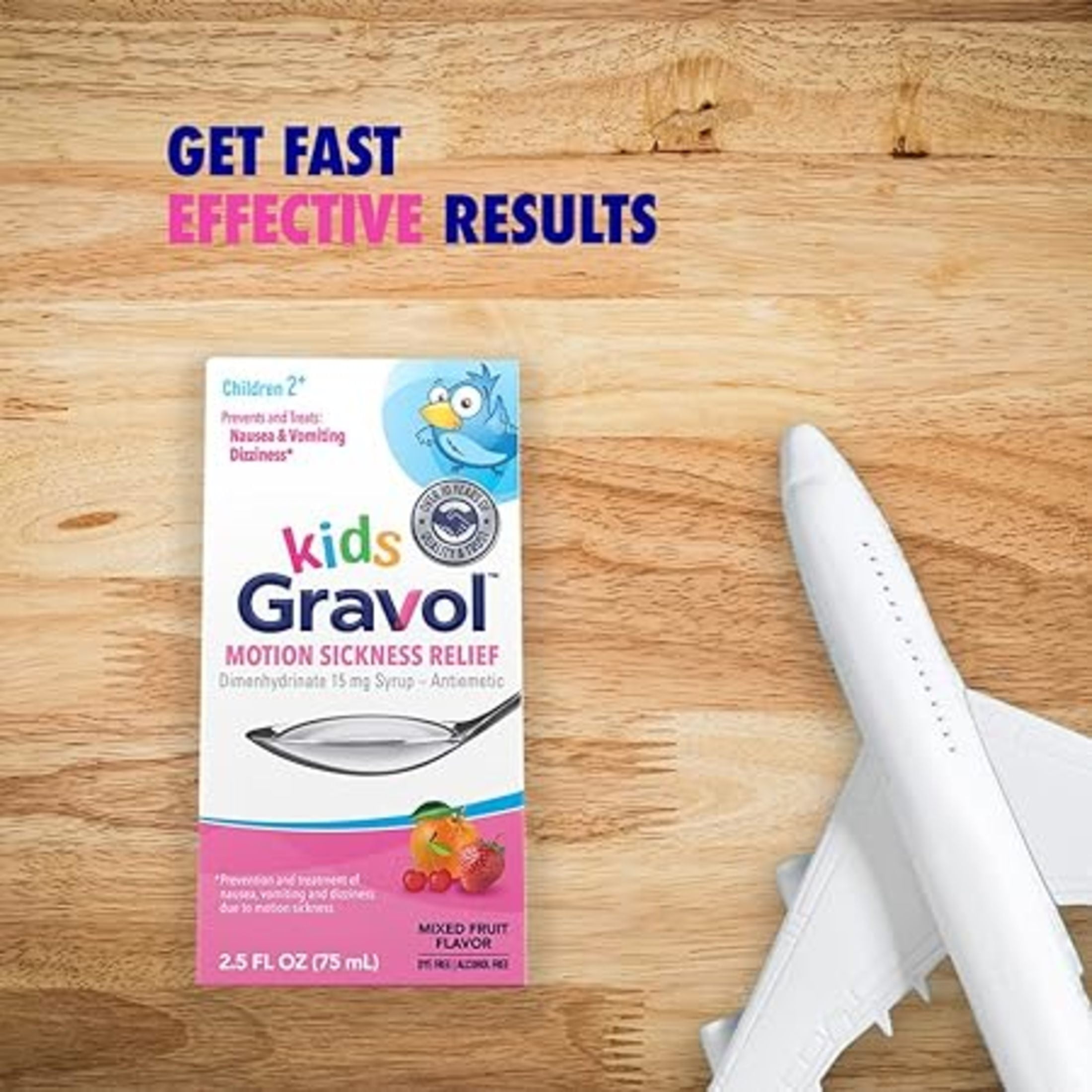 Gravol Kids Dye-Free Dimenhydrinate Liquid for Nausea and Motion Sickness Relief, 2.5 fl oz