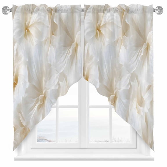 Spring Flowers Swag Kitchen Curtain Valances, Abstract Modern White Floral Rod Pocket Curtains Window Treatment Decor Valances for Bedroom Bathroom, 2 Panels 28 x 36 Inch