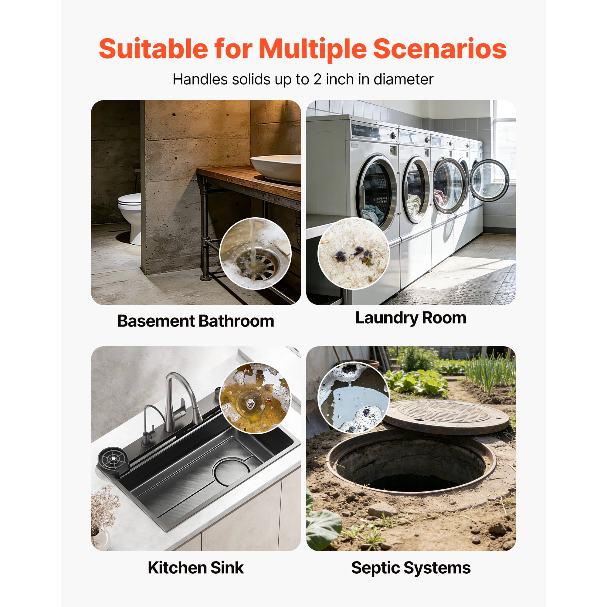 KFFKFF 1/2 HP Cast Iron Sewage Pump System with Basin Kit, 120V Automatic Water Collection and Removal System, Vertical Float Switch, 2" Discharge, Black