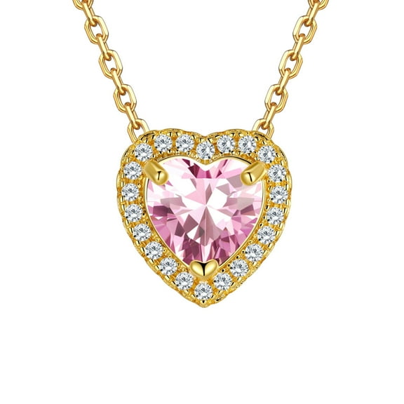 Silvora 14k Gold Plated Birthstone Neckalces for Women Heat Shape Pendant Simulated Diamond Crystal Dainty Christmas Birthday Valentines Gift
