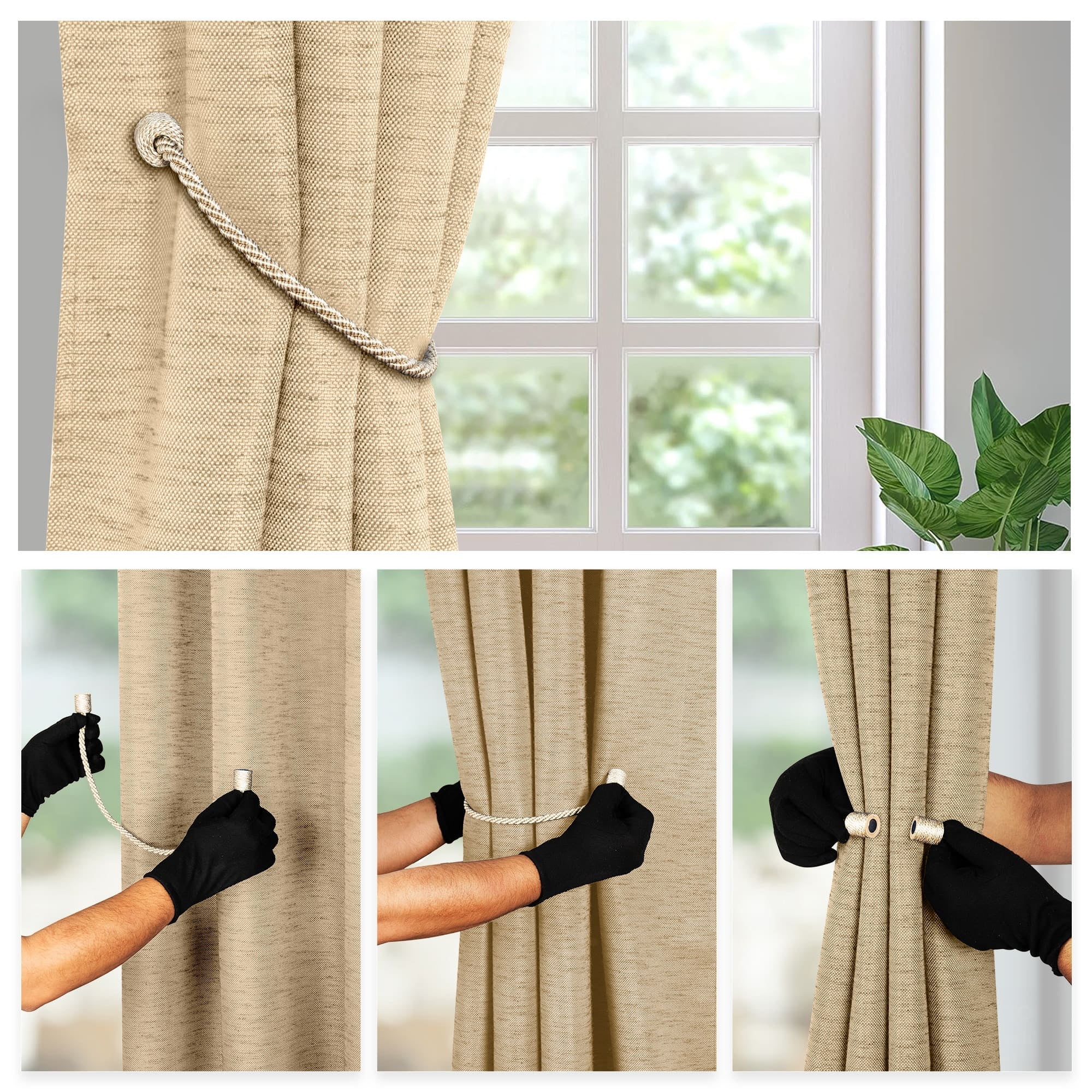 Mainstays 2-Pack Magnetic Tiebacks for Curtains, 17.5 Inch - Beige