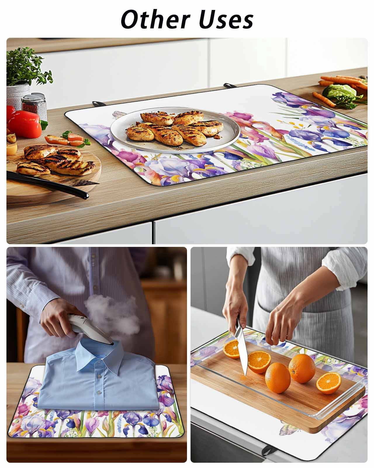 Stove Top Covers for Electric Stove, Watercolor Purple Floral, Glass Stovetop Cover Protector, Flower Leaves Hearb White Induction Cooktop Protector Oven Mat for Kitchen Countertop 24"x21"