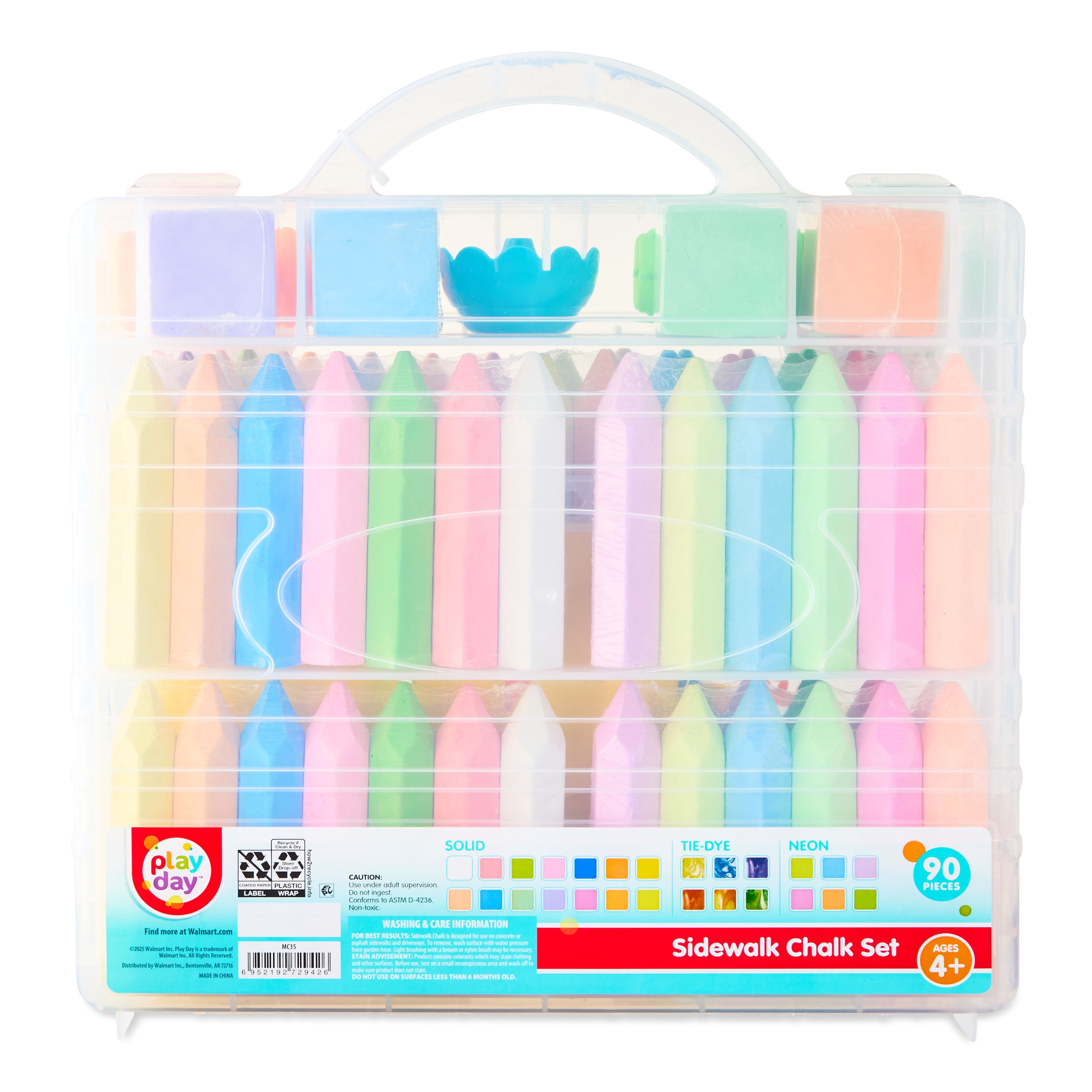 Play Day 90-Piece Multicolor Sidewalk Chalk Set with Stencils and Tools