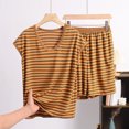 thumbnail image 2 of XuJwPNcy Women's Summer 2 Piece Lounge Sets Striped Cap Sleeve Tee Shirts with Mini Shorts Loungewear Short Sets Sleepwear, 2 of 3
