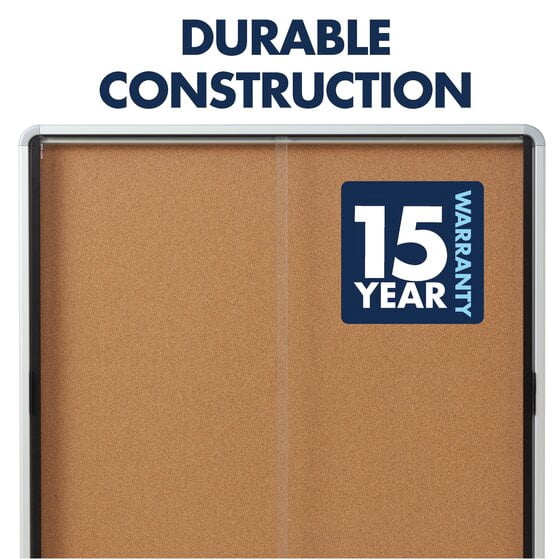 Quartet Enclosed Cork Bulletin Board for Indoor Use, 56" x 39" or 18 Sheets, 2 Sliding Doors, Aluminum Frame