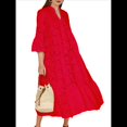 thumbnail image 1 of Vestido Bohemio con Cuello en V, Mangas Acampanadas y Bordado de Encaje para Mujer (2025) Rojo XL, 1 of 8