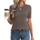 thumbnail image 1 of Jersey de manga corta Micoson Cable Knit para mujer, color café XXL, 1 of 5