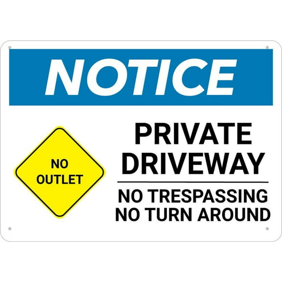 Notice Private Driveway No Trespassing Turn Around With No Outlet Icon Sign 12 X 8 Inch Metal Sign, Rustproof Aluminum, Multicolor