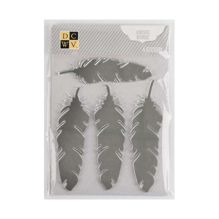 Paper Embellishments Pastel American Crafts DCWV Feather Shaped Adhesive Mirrors - Clear Gem Stickers, Paper Craft Embellishment - 4 Pieces ()