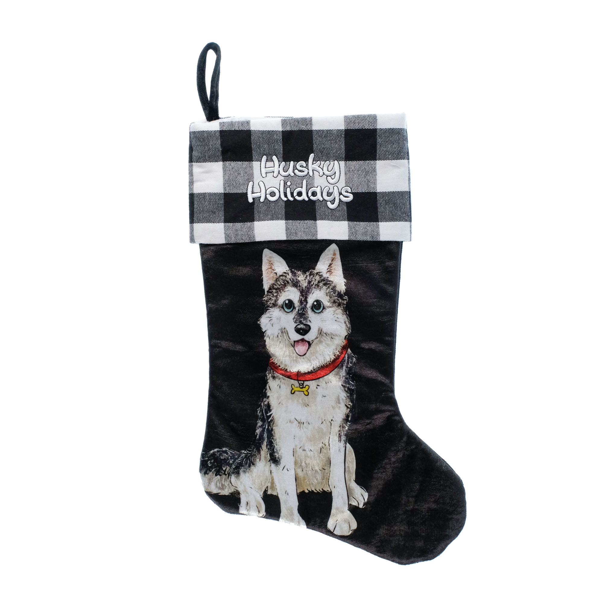 ASPCA, Siberian Husky 20 inch Velour Christmas Stocking, Black, Multi