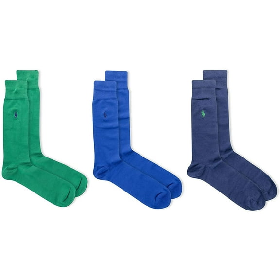 Polo Ralph Lauren Super Soft Crew Dress Socks 3-Pack, One Size, Green / Blue